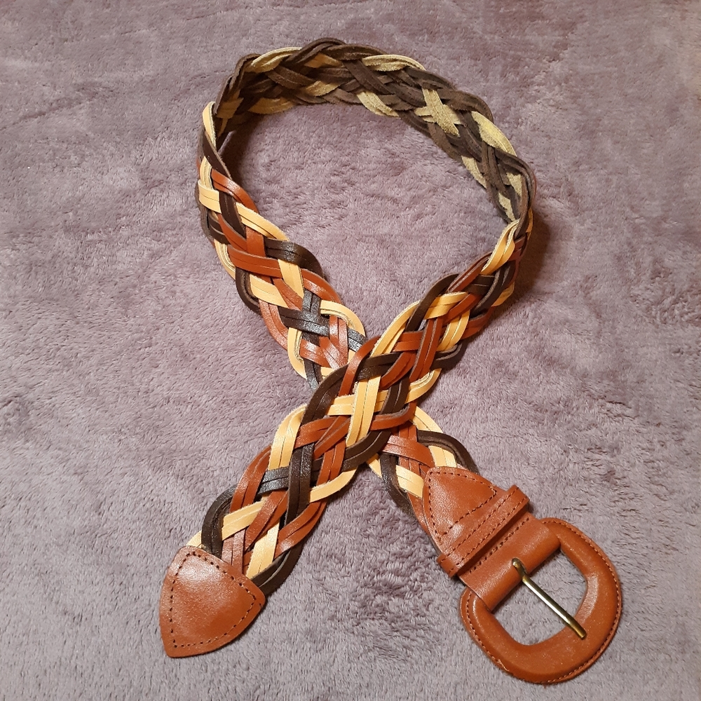 Genuine Leather Tricolor Woven Belt Size Small